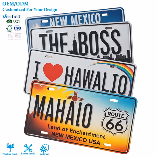 Decoration Car License Plate Custom Logo Embossed Aluminium Metal Car Metal License Plate
